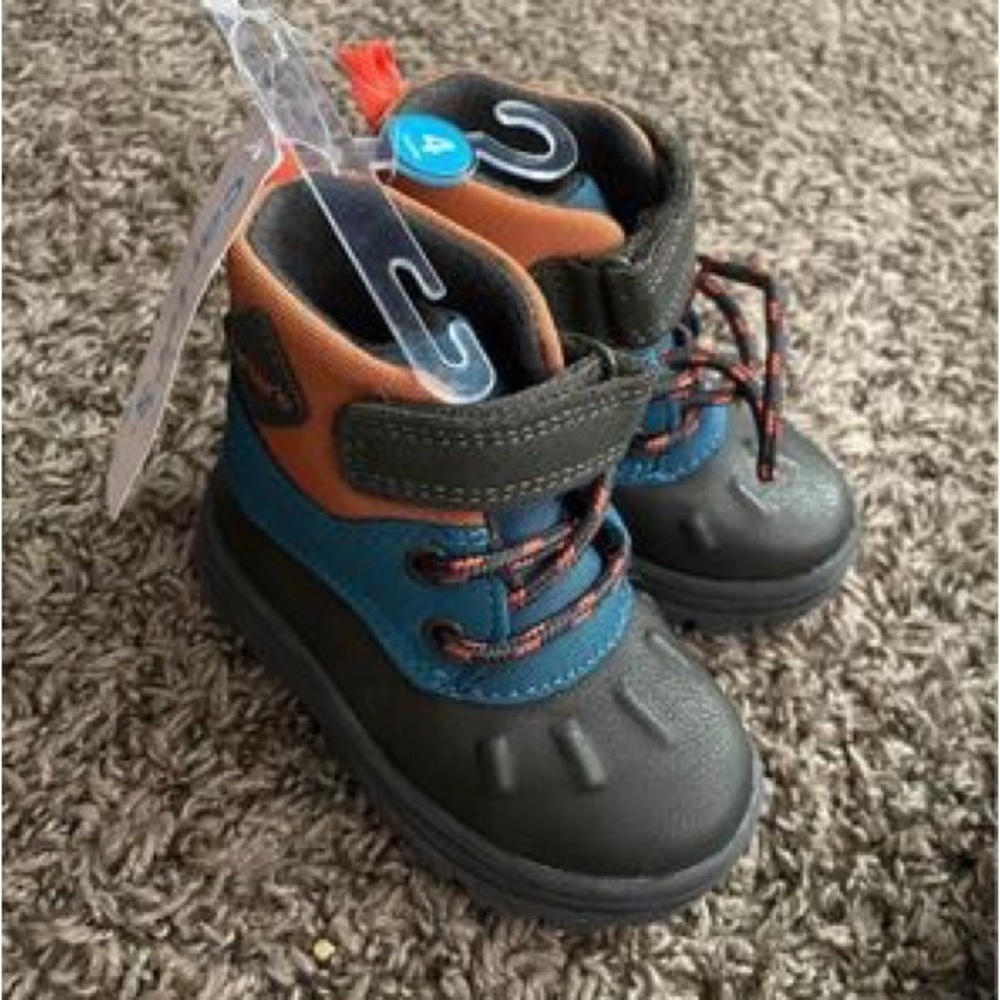 Orange/blue/grey boots from Carter’s